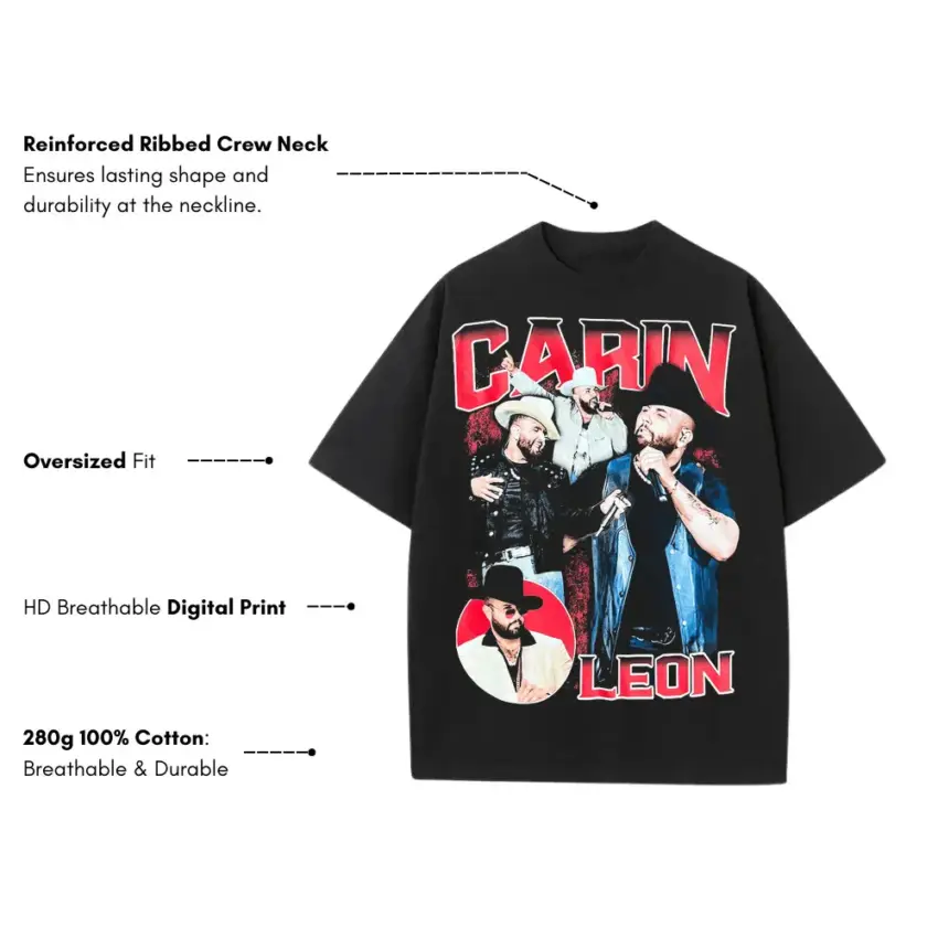 Carin Leon Regional Star Heavyweight Oversized Black Graphic Tee - Image 5