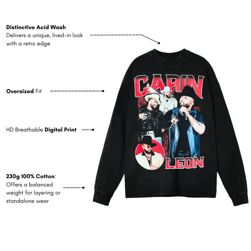 Carin Leon Regional Star Aicd Wash Oversized Long Sleeve Shirt - Image 5