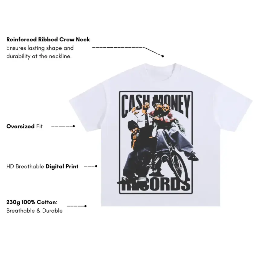 Cash Money Records Oversized White Graphic Tee - Image 5