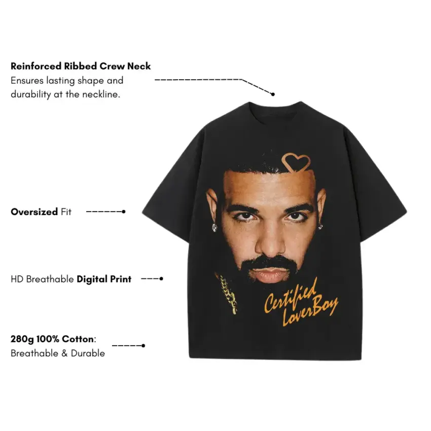 Certified Lover Boy2 Heavyweight Oversized Black Graphic Tee - Image 5