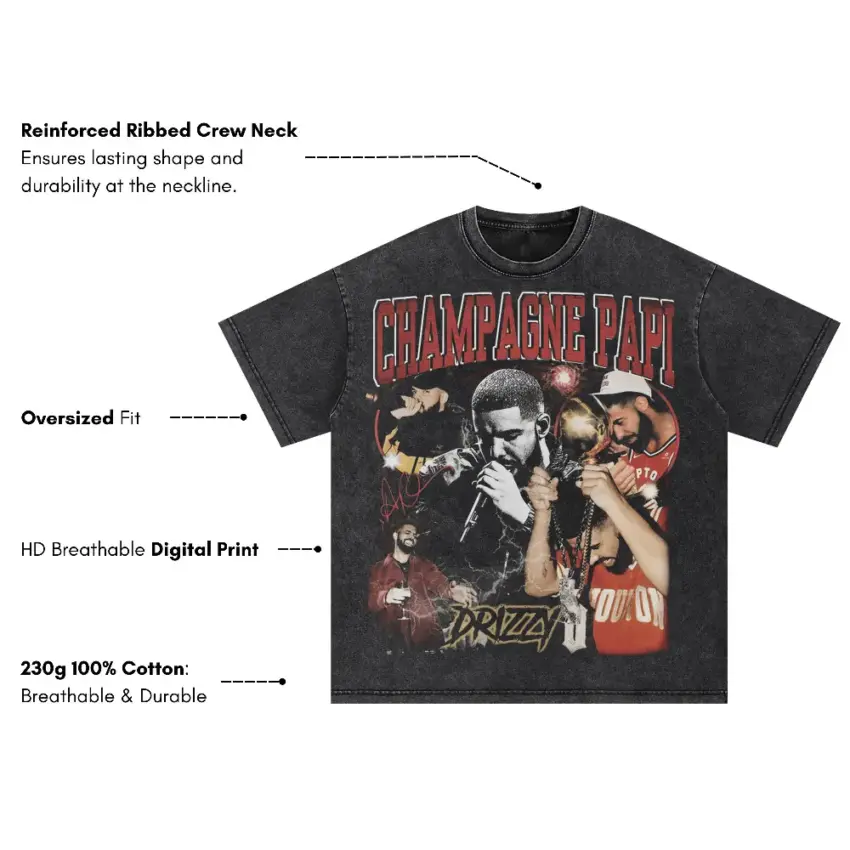 Champagne Papi Drizzy Oversized Acid Wash T-shirt - Image 5