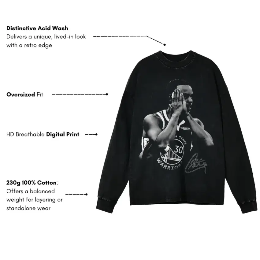 Chef Curry Aicd Wash Oversized Long Sleeve Shirt - Image 5