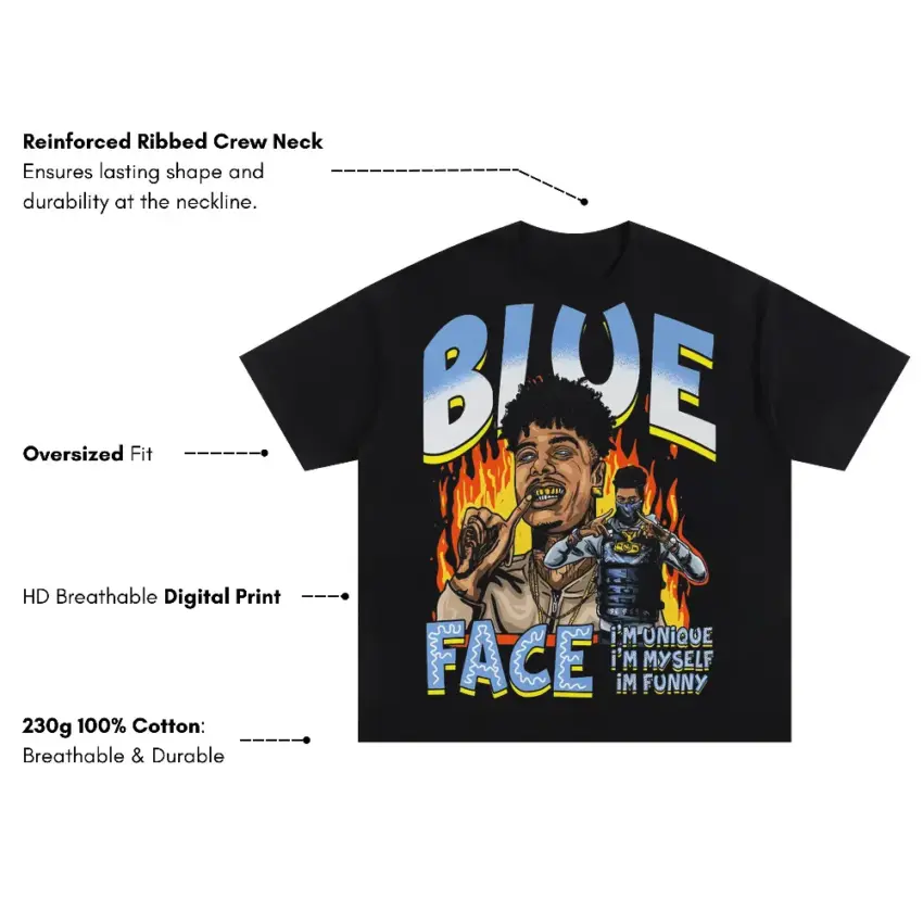 Choppa Blue Face Oversized Black Graphic Tee - Image 2
