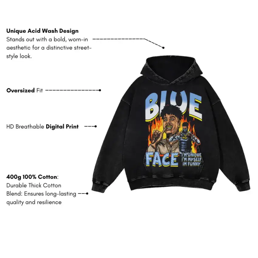 Choppa Blue Face Aicd Wash Oversized Hoodie - Image 5