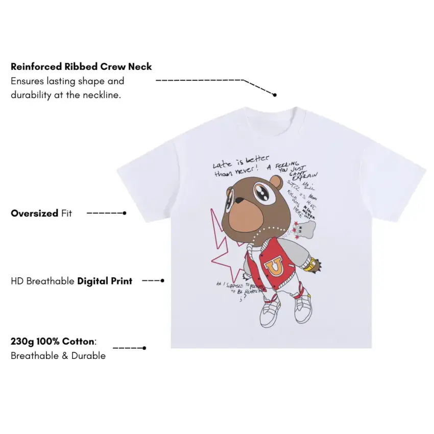 College Dropout Bear Oversized White Graphic Tee - Image 5
