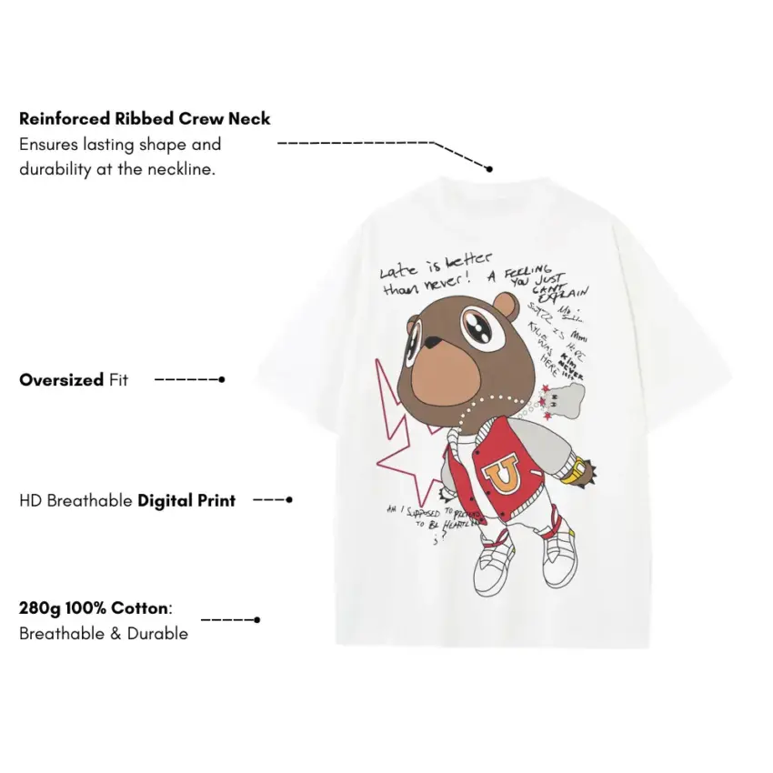 College Dropout Bear Heavyweight Oversized White Graphic Tee - Image 5
