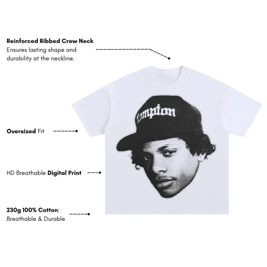 Compton Legend Oversized White Graphic Tee - Image 5