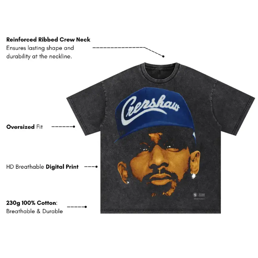 Crenshaw King Nipsey Oversized Acid Wash T-shirt - Image 5