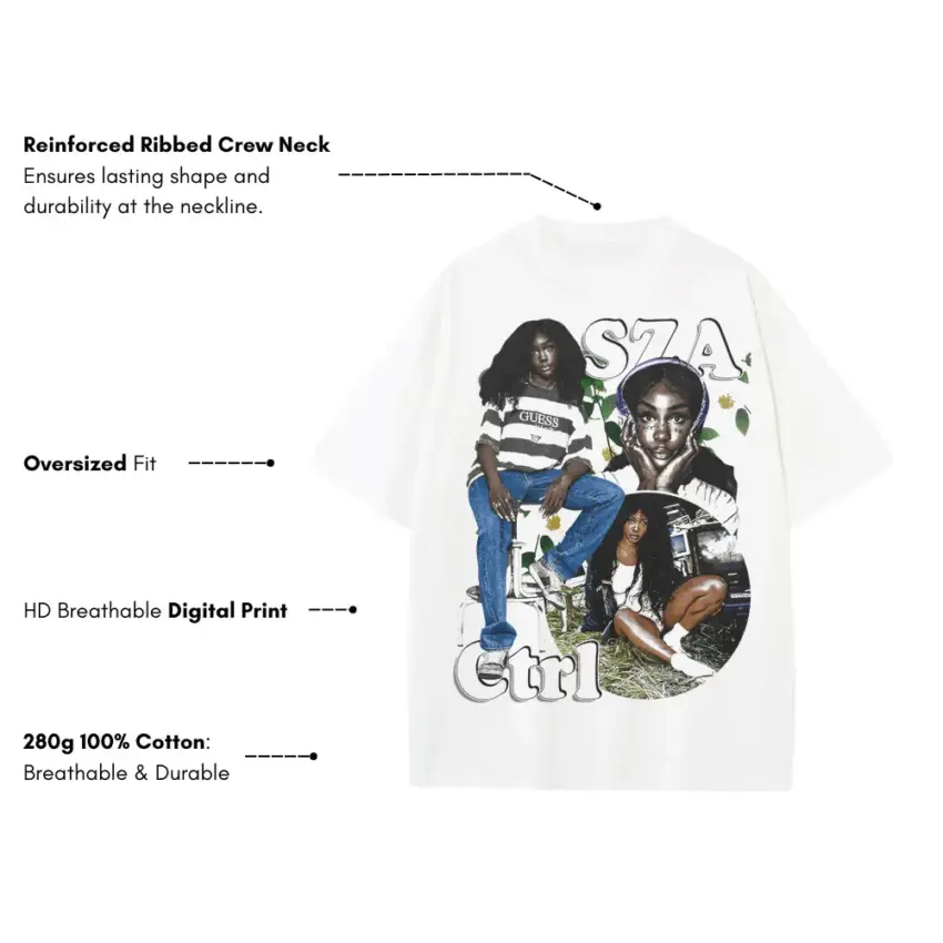 Ctrl Era Queen Heavyweight Oversized White Graphic Tee - Image 5
