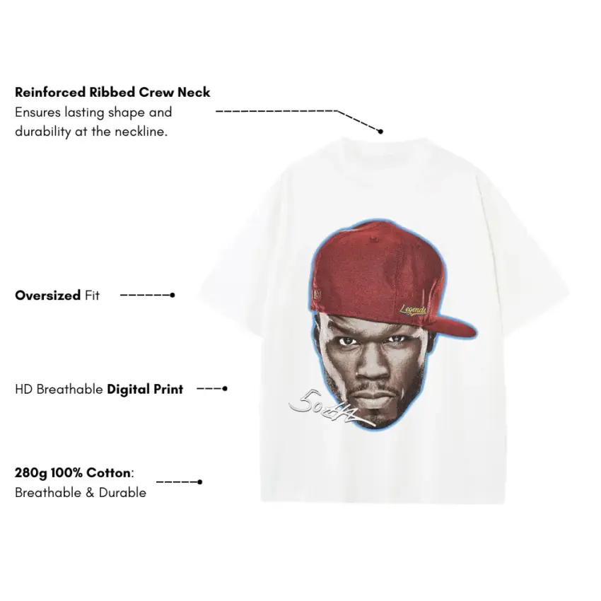 Curtis Jackson Signature Heavyweight Oversized White Graphic Tee - Image 5