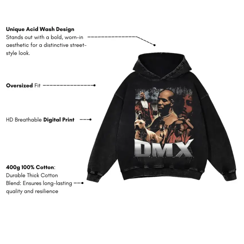 DMX Ruff Ryders Anthem Aicd Wash Oversized Hoodie - Image 5