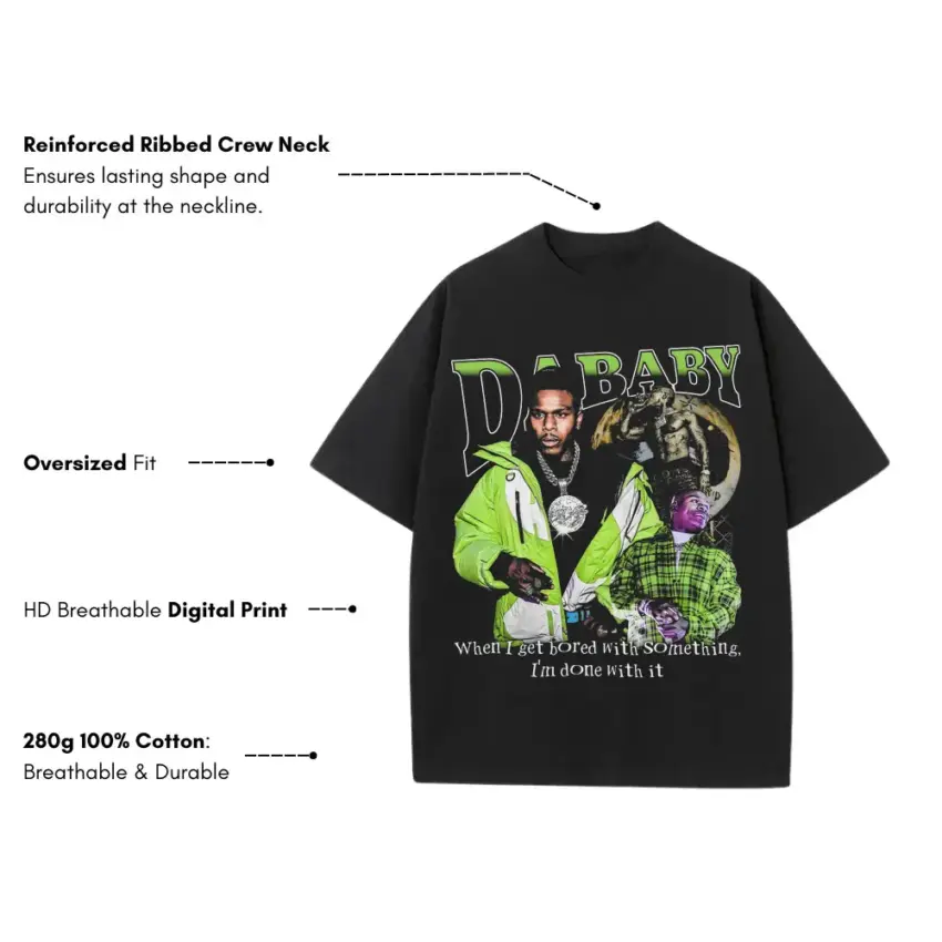 DaBaby Artistic Struggle Heavyweight Oversized Black Graphic Tee - Image 5