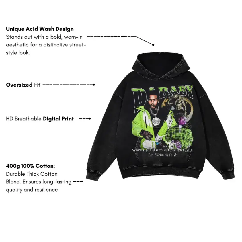DaBaby Artistic Struggle Aicd Wash Oversized Hoodie - Image 5