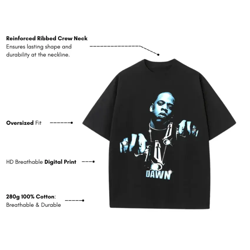 Dawn FM Heavyweight Oversized Black Graphic Tee - Image 2