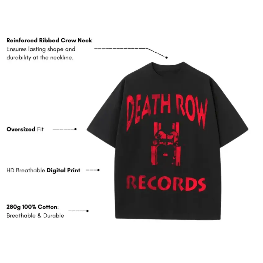Death Row Records Icon Heavyweight Oversized Black Graphic Tee - Image 5