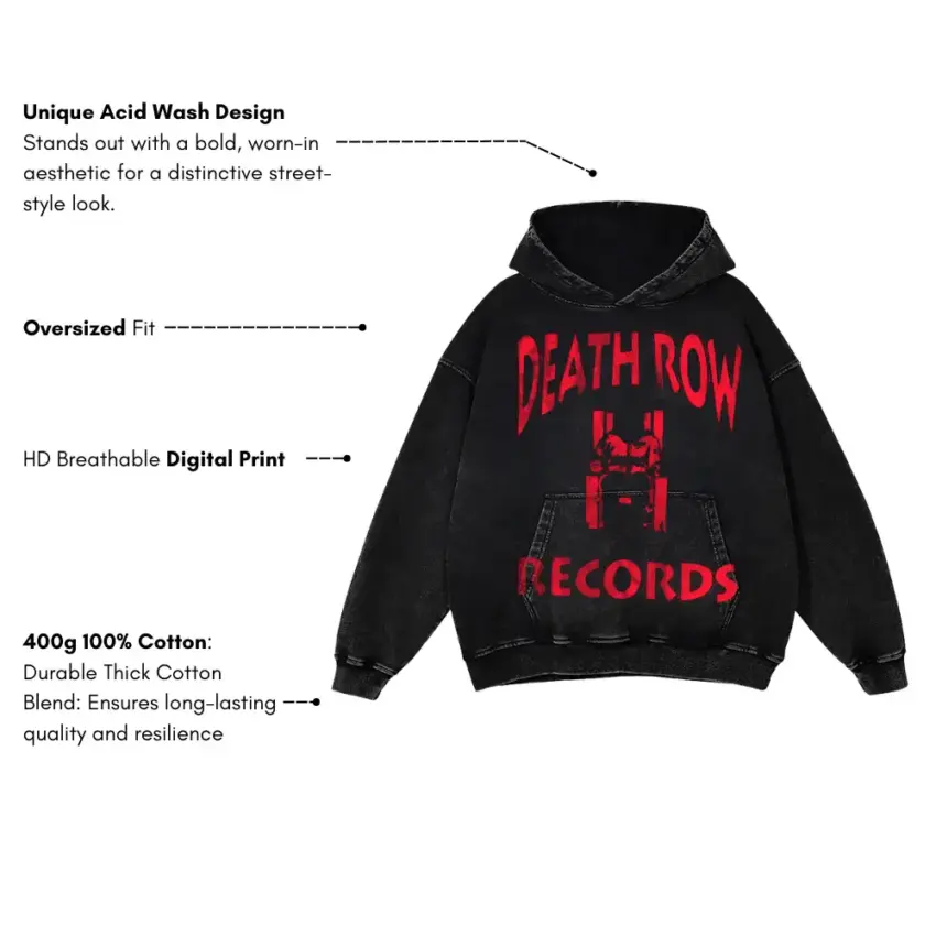 Death Row Records Icon Aicd Wash Oversized Hoodie - Image 4