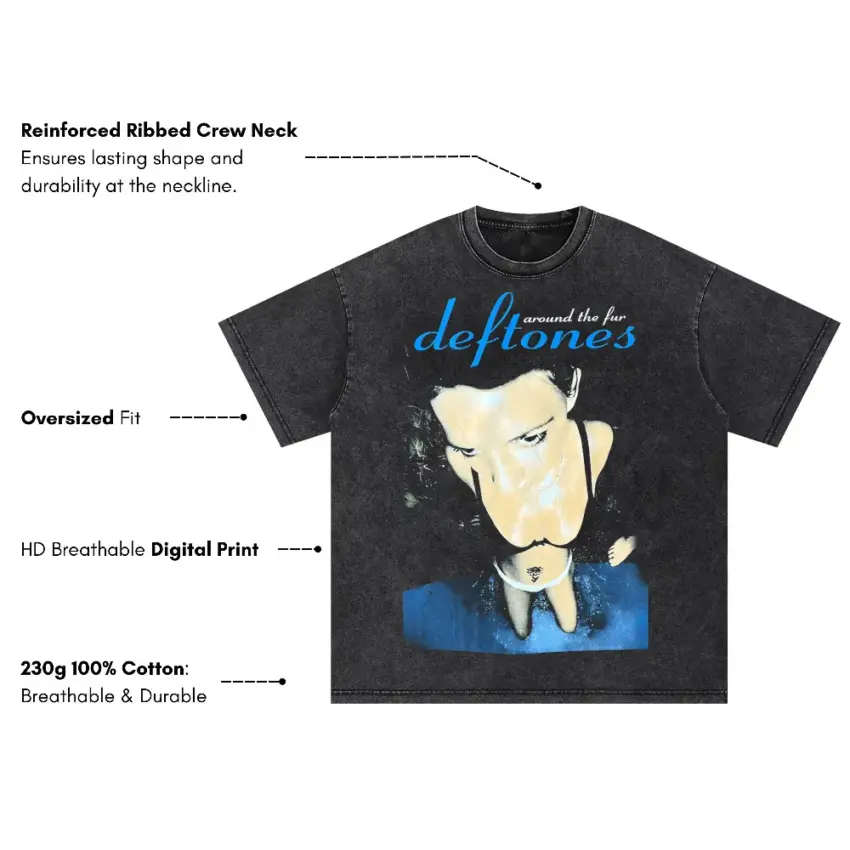 Deftones Band Portrait Oversized Acid Wash T-shirt - Image 5
