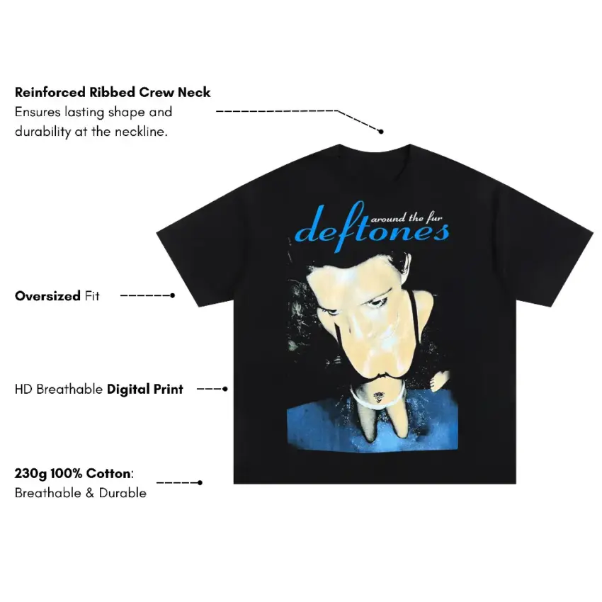Deftones Band Portrait Oversized Black Graphic Tee - Image 5