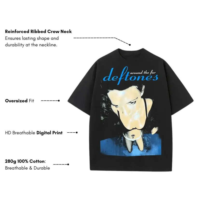 Deftones Band Portrait Heavyweight Oversized Black Graphic Tee - Image 5