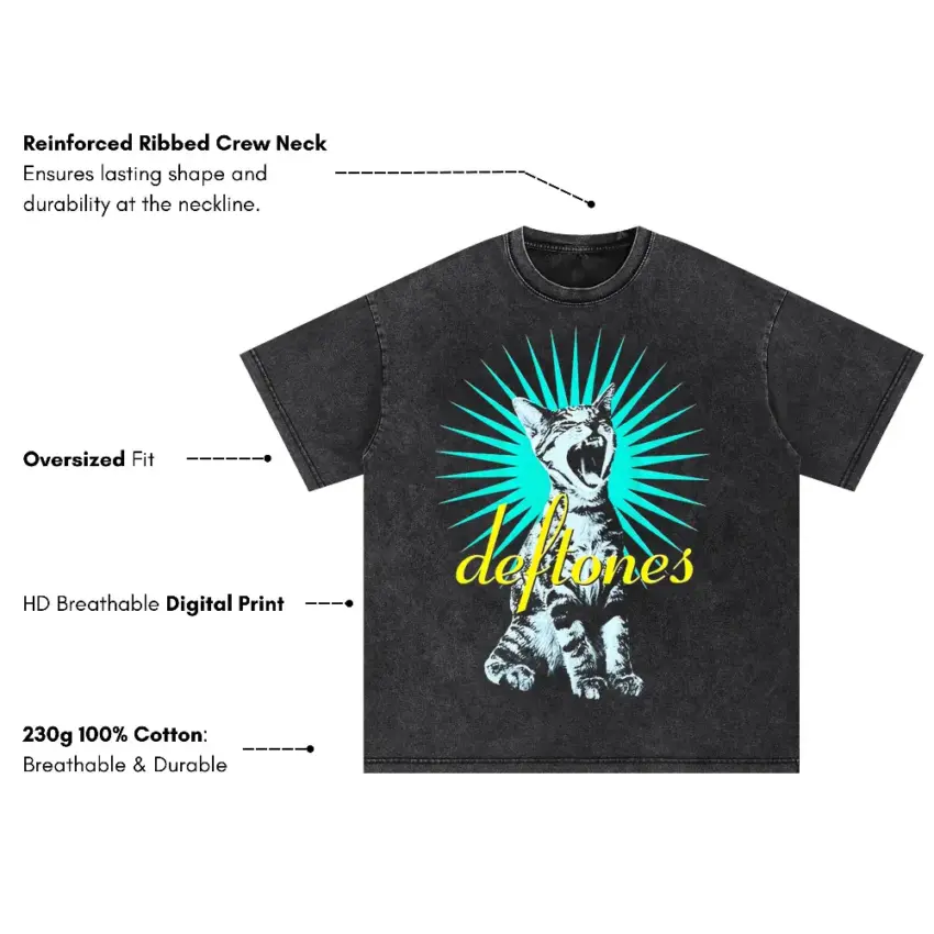 Deftones Laser Cat Oversized Acid Wash T-shirt - Image 5