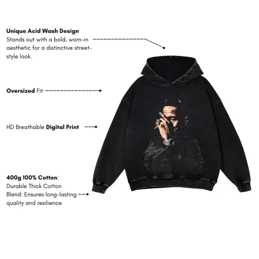 Die Lit Signature Aicd Wash Oversized Hoodie - Image 5