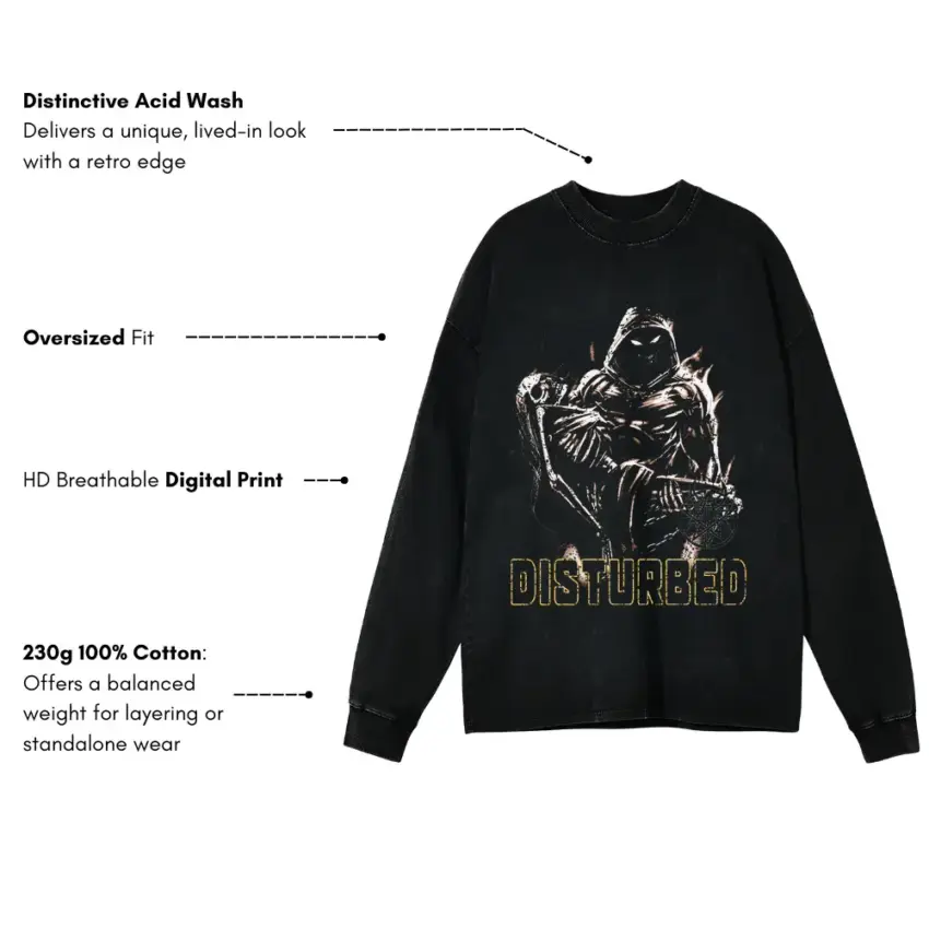 Disturbed Indestructible Aicd Wash Oversized Long Sleeve Shirt - Image 5