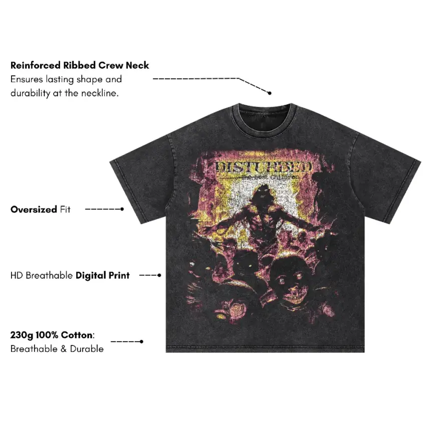 Disturbed Ten Thousand Fists Oversized Acid Wash T-shirt - Image 5