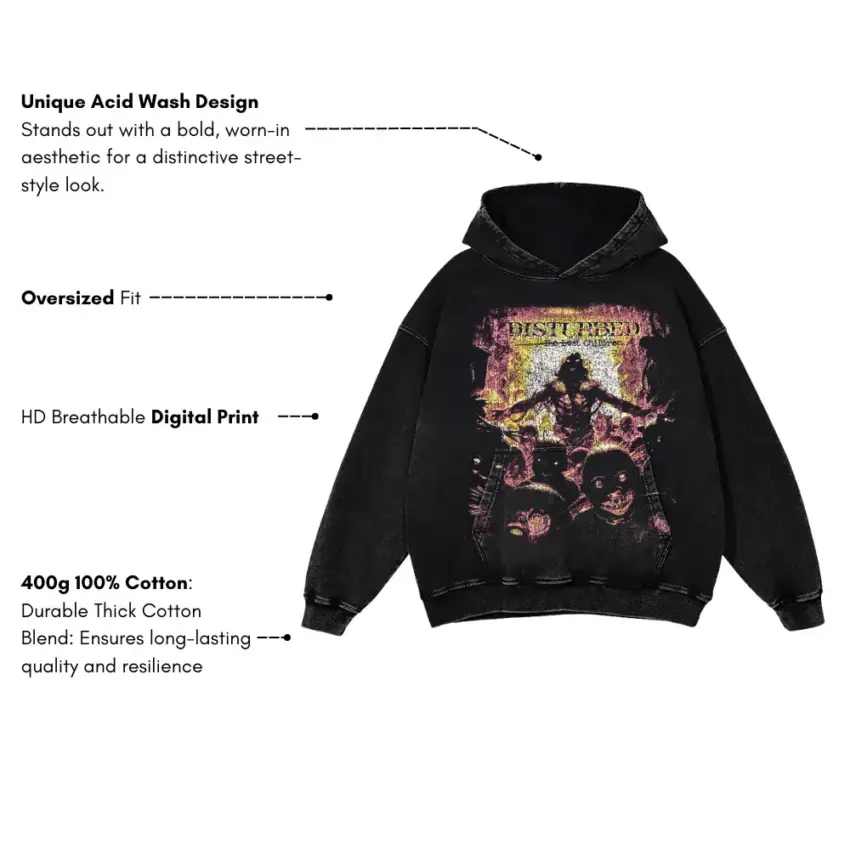 Disturbed Ten Thousand Fists Aicd Wash Oversized Hoodie - Image 5