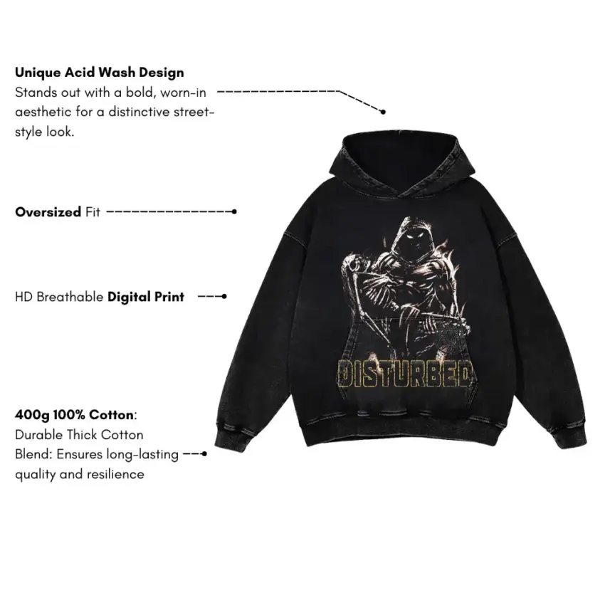 Disturbed The Guy Aicd Wash Oversized Hoodie - Image 5