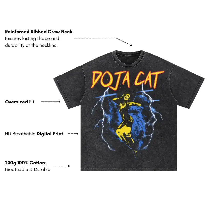 Doja Cat Yellow Art Oversized Acid Wash T-shirt - Image 5