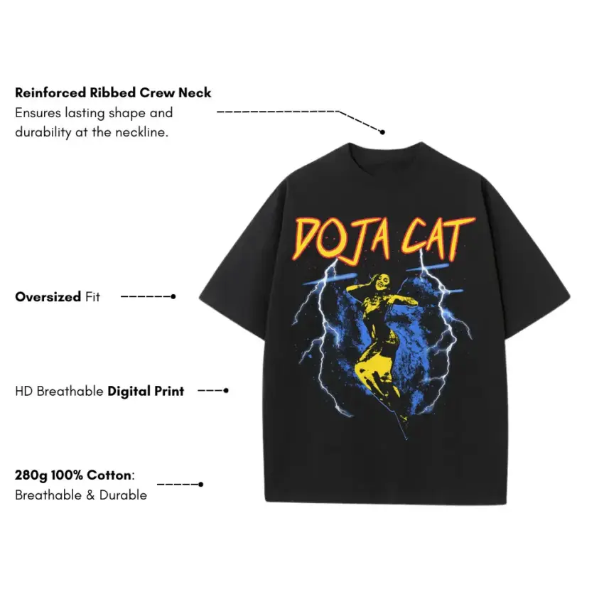 Doja Cat Yellow Art Heavyweight Oversized Black Graphic Tee - Image 5