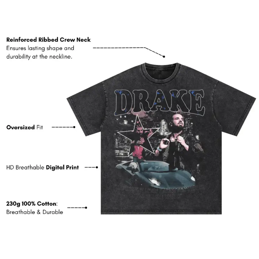 Drake Car Collage Oversized Acid Wash T-shirt - Image 5