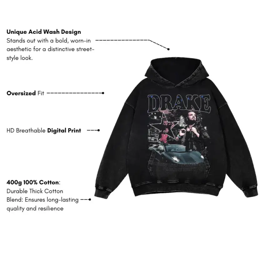 Drake Car Collage Aicd Wash Oversized Hoodie - Image 5