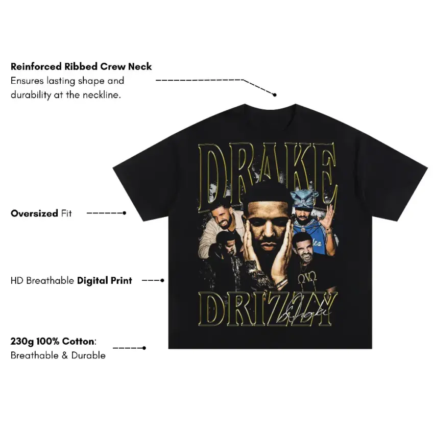 Drake Drizzy Collage Oversized Black Graphic Tee - Image 5