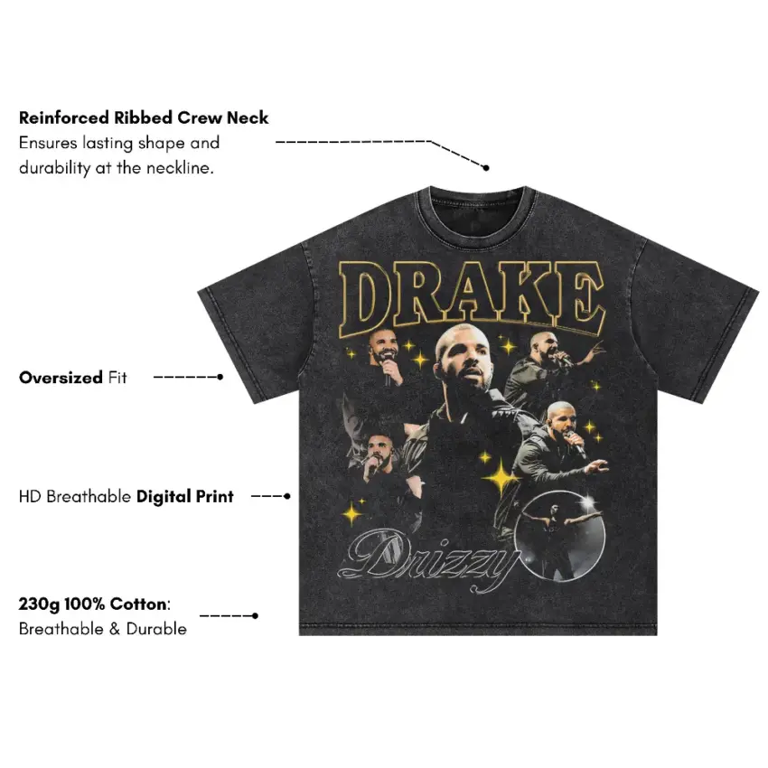Drake Drizzy Tribute Oversized Acid Wash T-shirt - Image 5