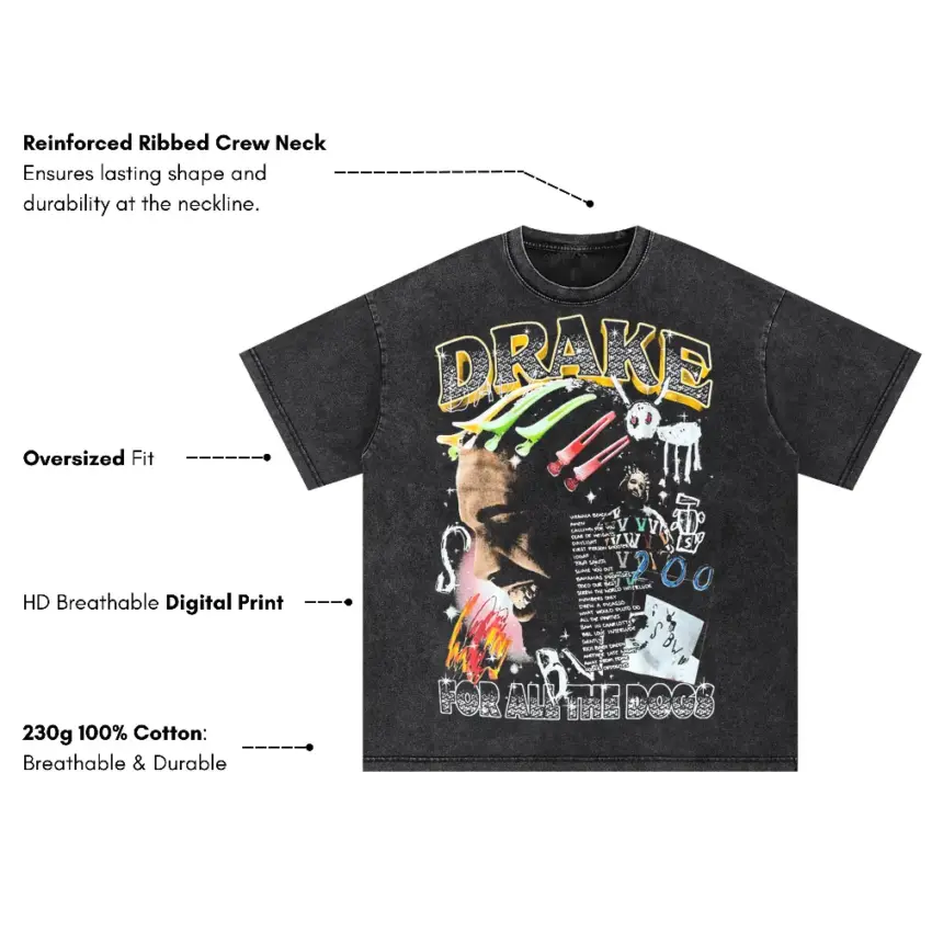 Drake For All The Dogs Oversized Acid Wash T-shirt - Image 5