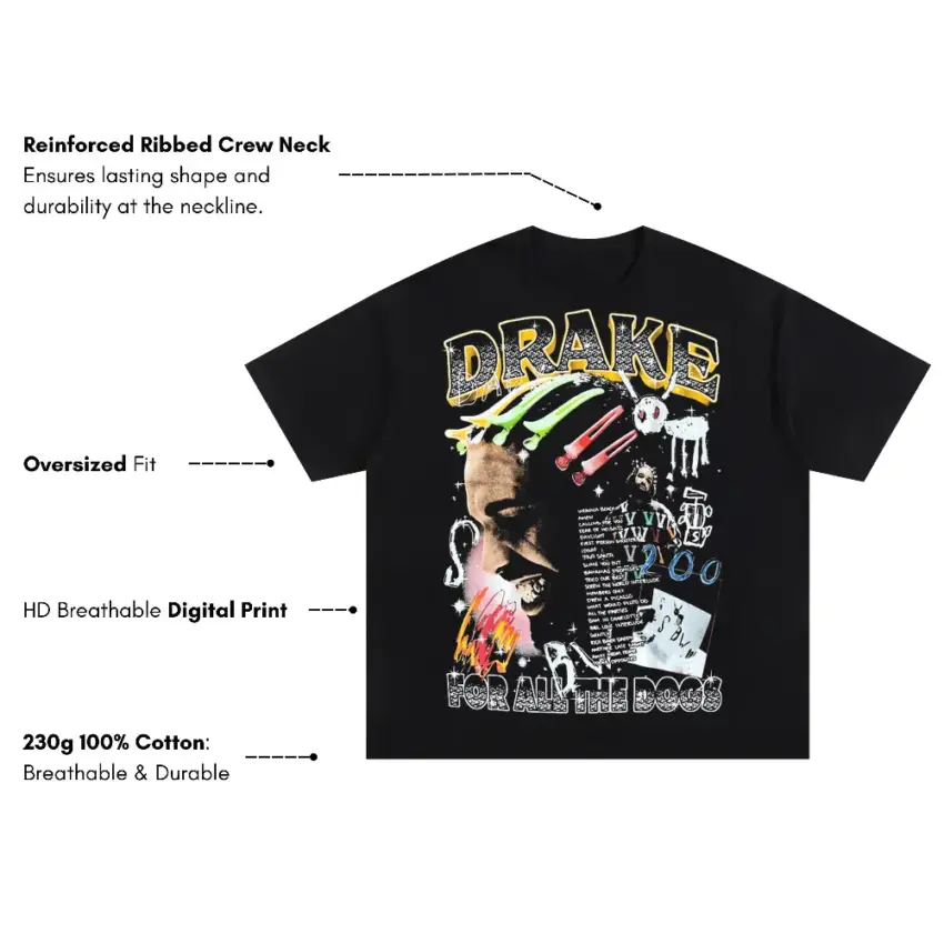 Drake For All The Dogs Oversized Black Graphic Tee - Image 5