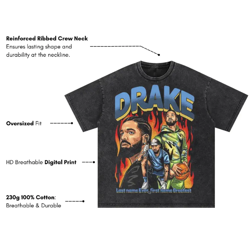 Drake Last Name Ever First Name Greatest Oversized Acid Wash T-shirt - Image 5
