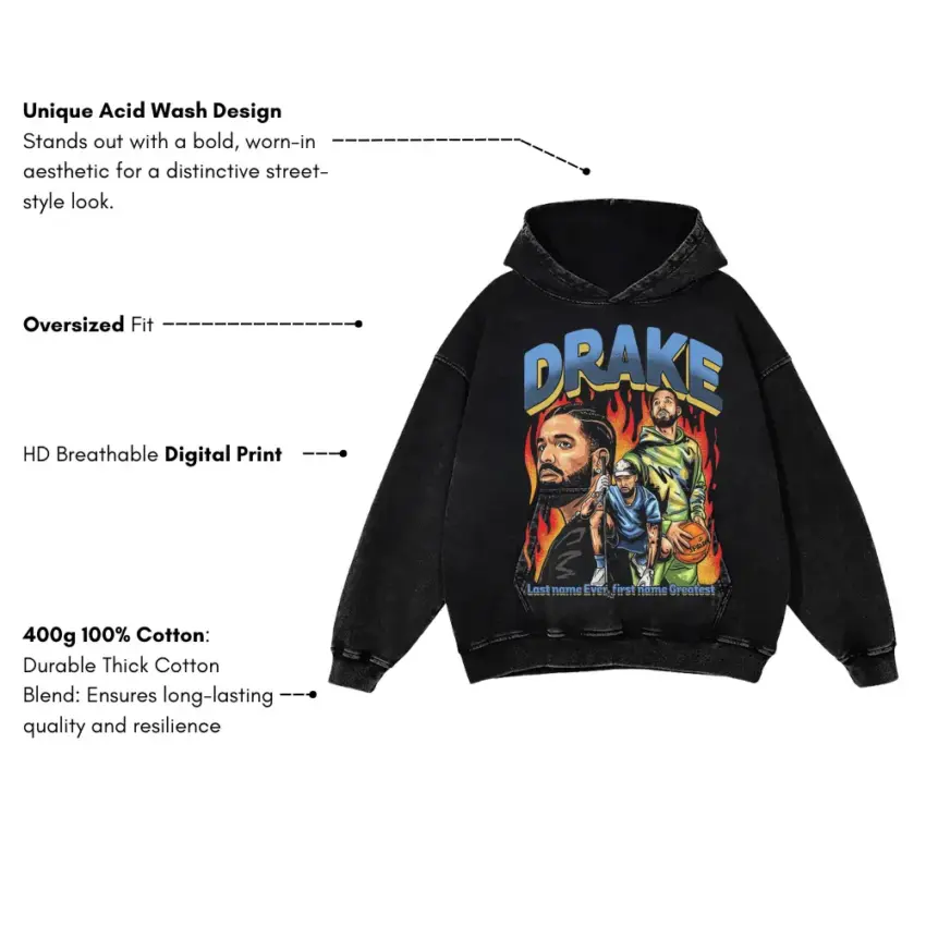 Drake Last Name Ever First Name Greatest Aicd Wash Oversized Hoodie - Image 5