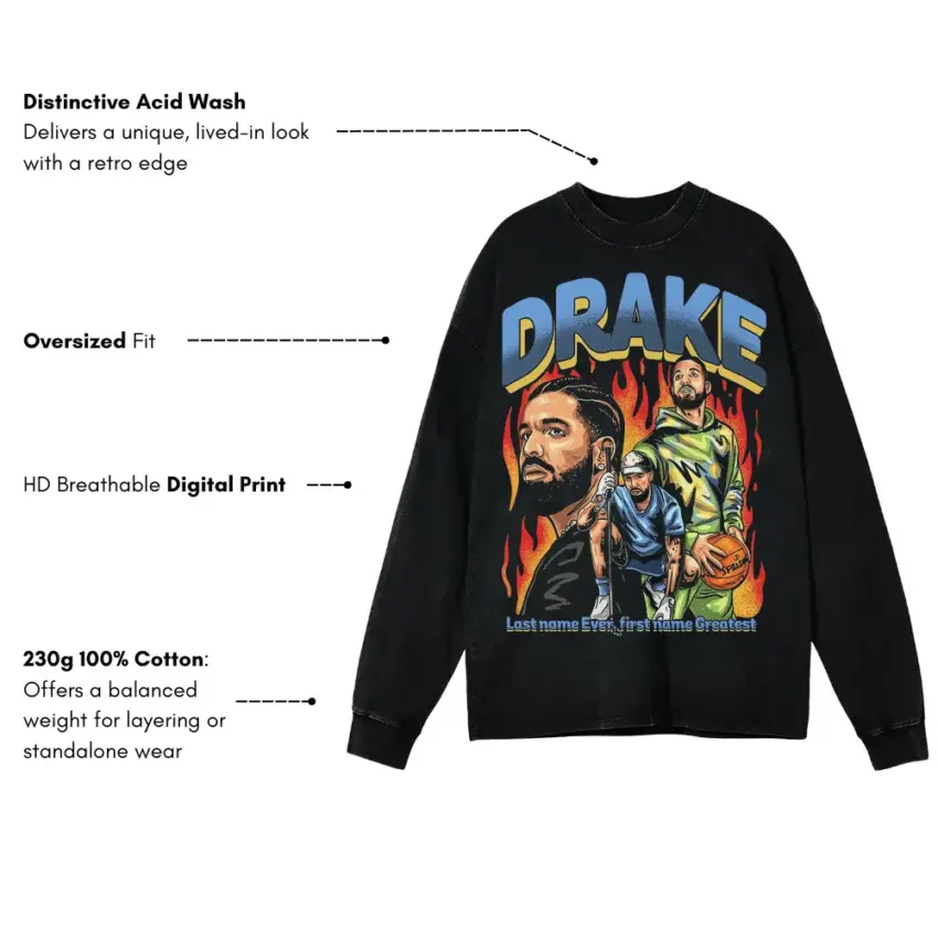 Drake Last Name Ever First Name Greatest Aicd Wash Oversized Long Sleeve Shirt - Image 5
