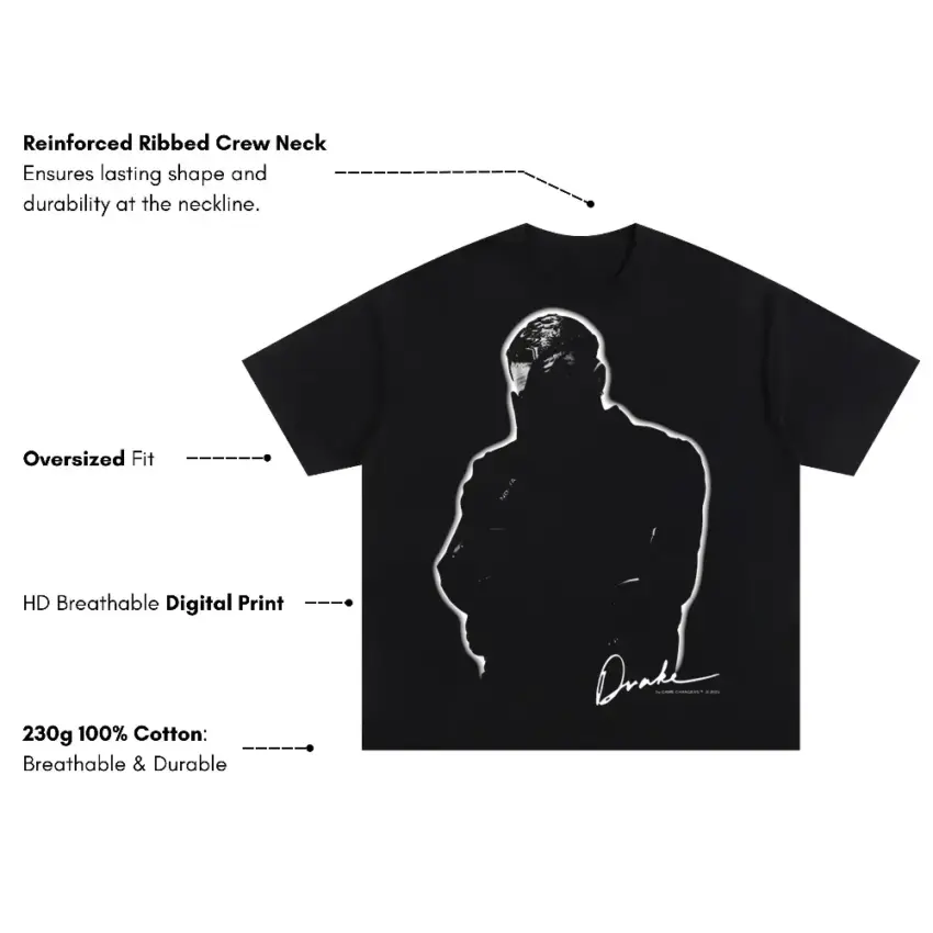 Drake Shadow Silhouette Oversized Black Graphic Tee - Image 5