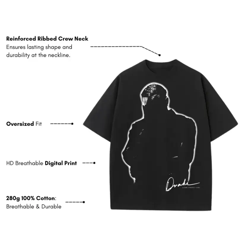 Drake Shadow Silhouette Heavyweight Oversized Black Graphic Tee - Image 2