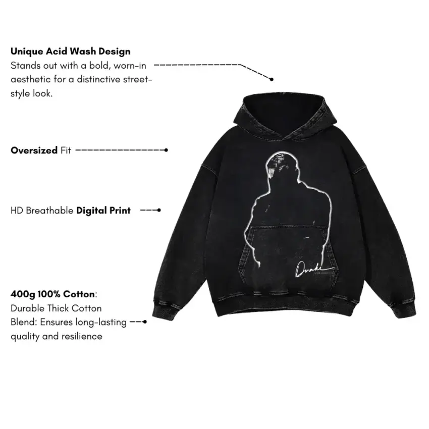 Drake Shadow Silhouette Aicd Wash Oversized Hoodie - Image 5