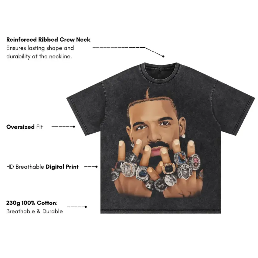 Drake The Champ Oversized Acid Wash T-shirt - Image 5