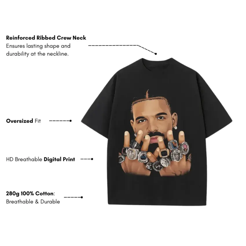 Drake The Champ Heavyweight Oversized Black Graphic Tee - Image 5