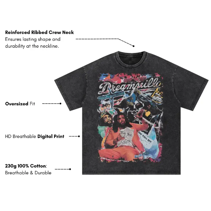 Dreamville Revenge Of The Dreamers Oversized Acid Wash T-shirt - Image 5