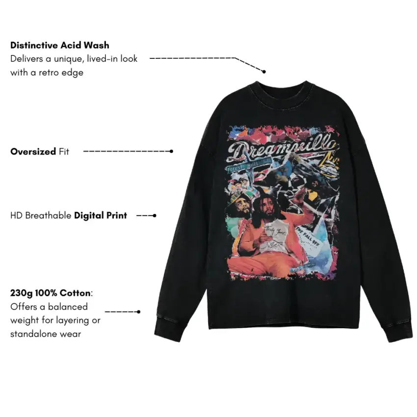 Dreamville Revenge Of The Dreamers Aicd Wash Oversized Long Sleeve Shirt - Image 5