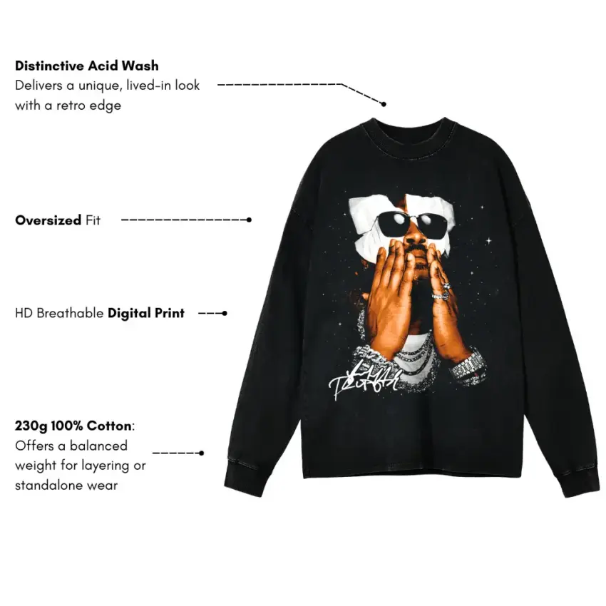 Drip Or Drown Aicd Wash Oversized Long Sleeve Shirt - Image 5