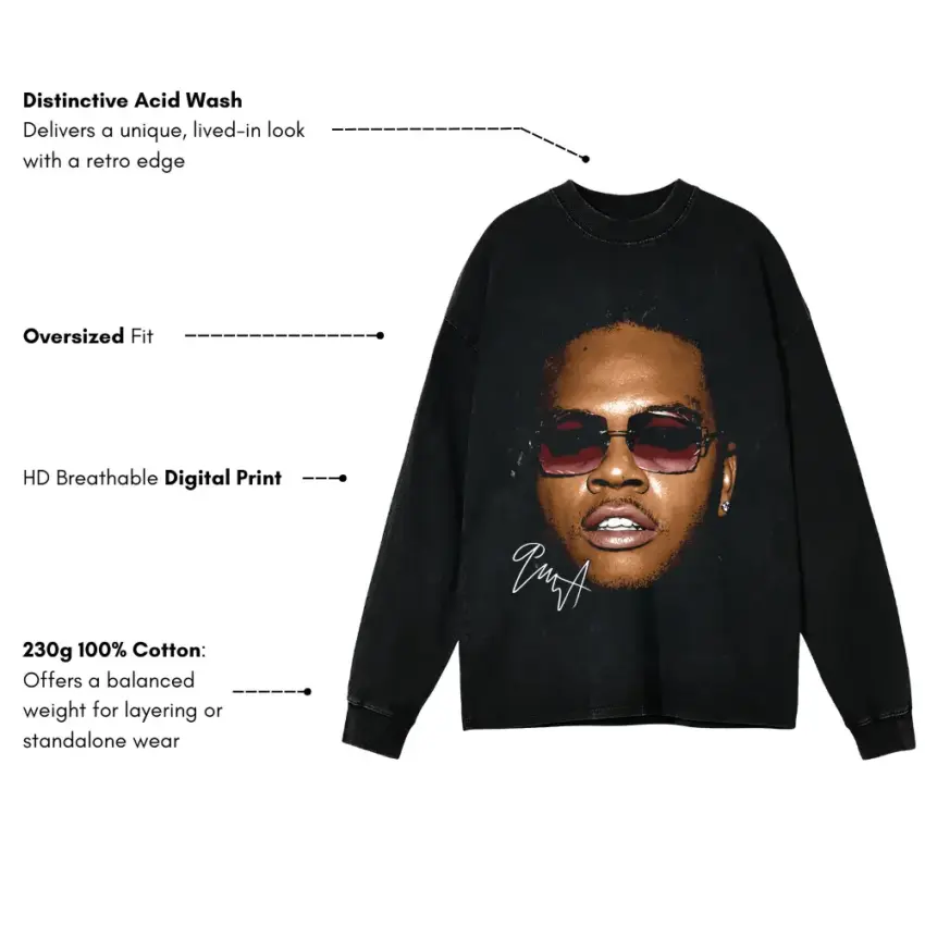 Drip Season Aicd Wash Oversized Long Sleeve Shirt - Image 5