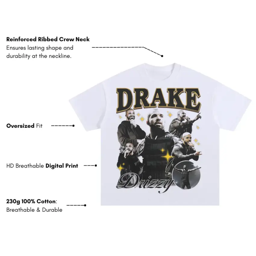 Drizzy Decades Oversized White Graphic Tee - Image 5